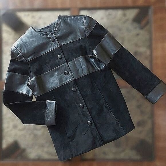 Vtg Massimo black suede and leather paneled jacket - Picture 6 of 12